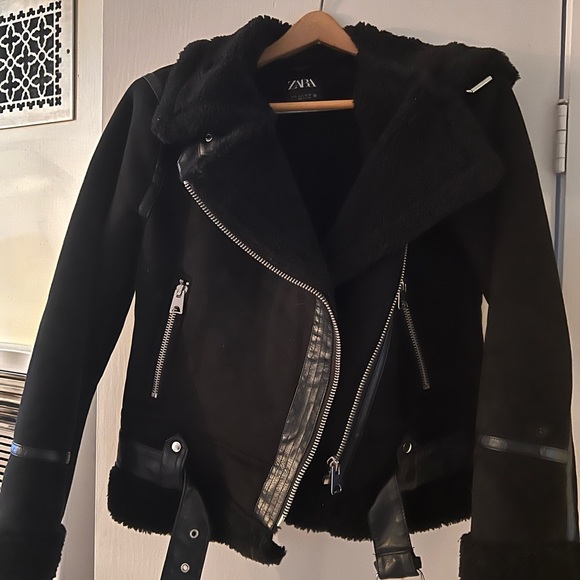 Zara suede moto jacket medium - Picture 4 of 8